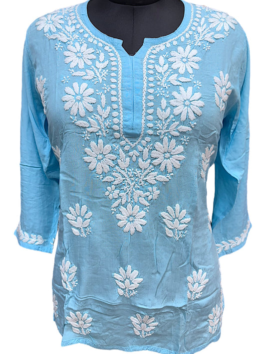 Soft Modal Short Kurti with White Embroidery - Perfect blend of comfort and style