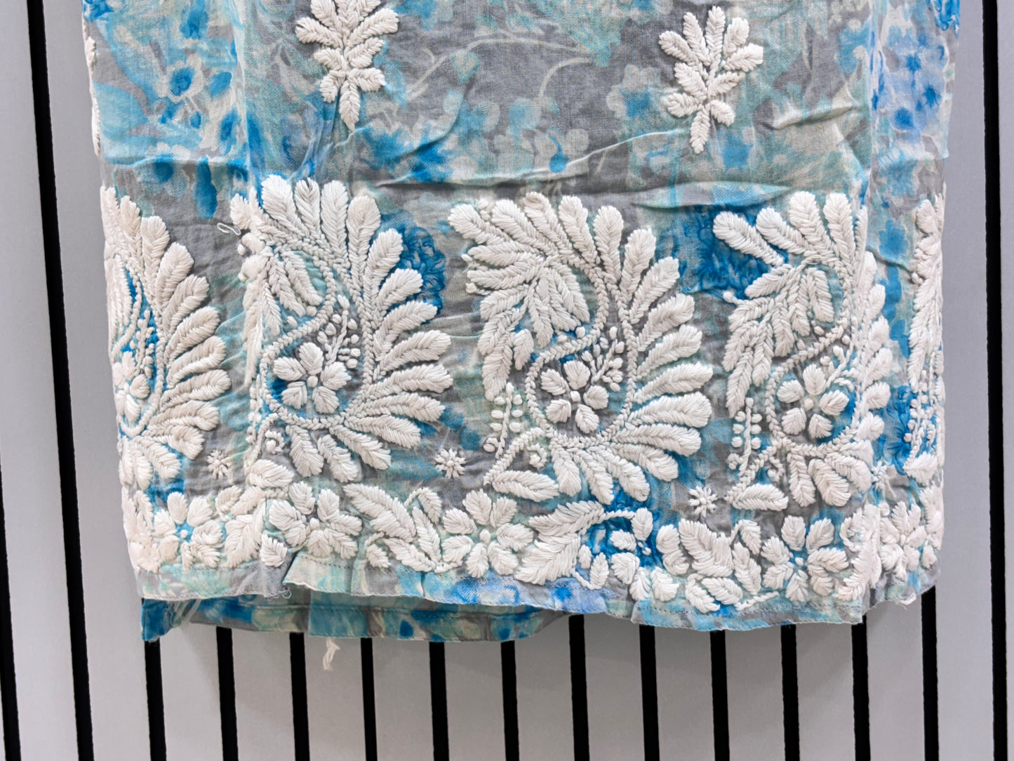 Graceful Printed Mulmul Chikankari Kurti with 3D Floral Embroidery