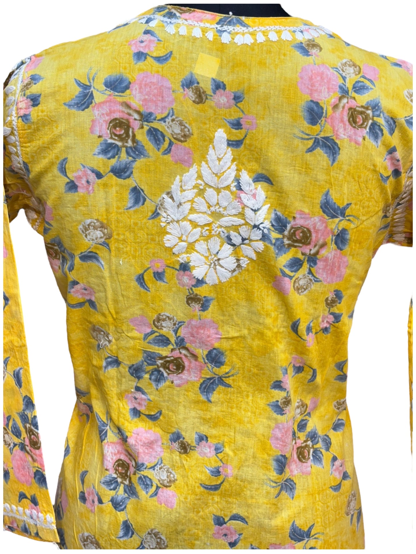 Graceful Printed Mulmul Chikankari Kurti with 3D Floral Embroidery