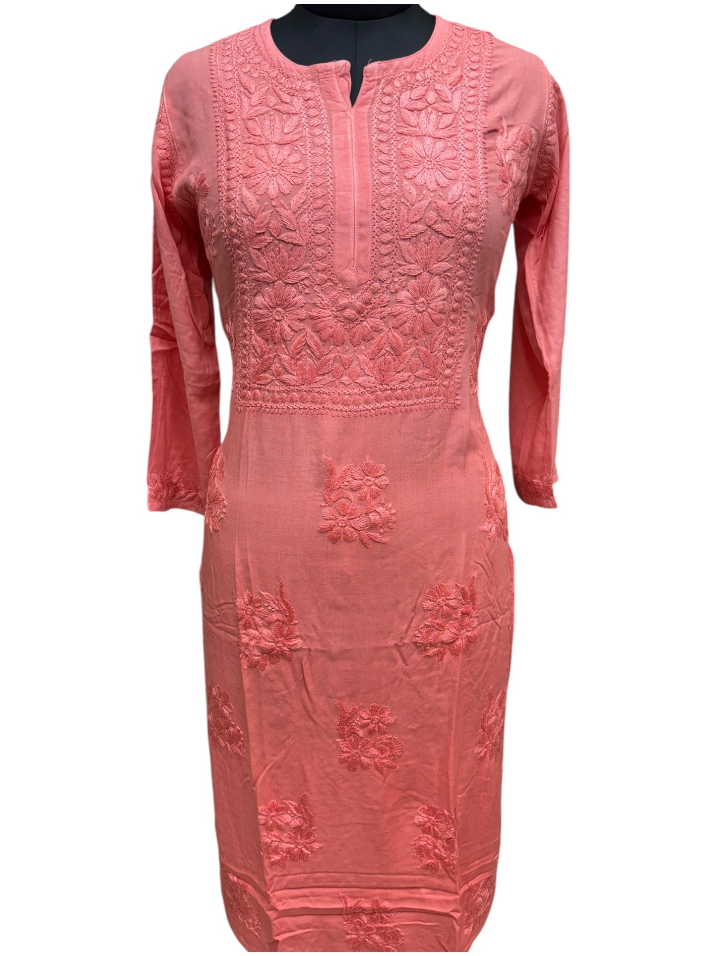 Elegant Chikankari Modal Kurti with Resham Thread 3D Embroidery