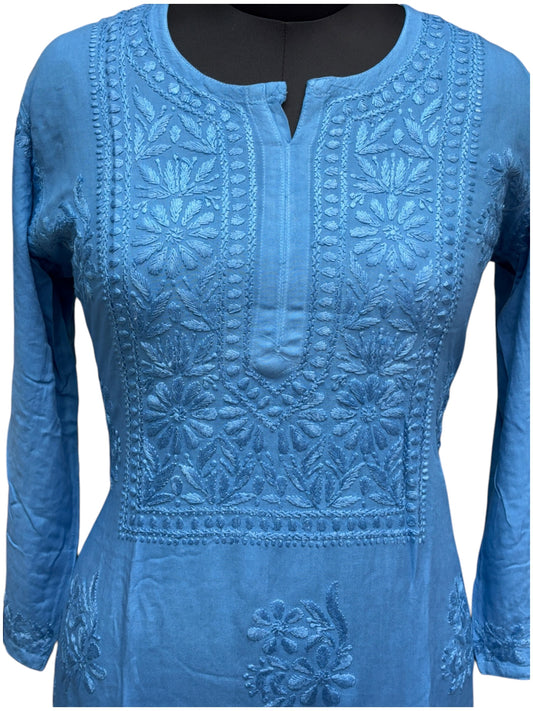 Elegant Chikankari Modal Kurti with Resham Thread 3D Embroidery