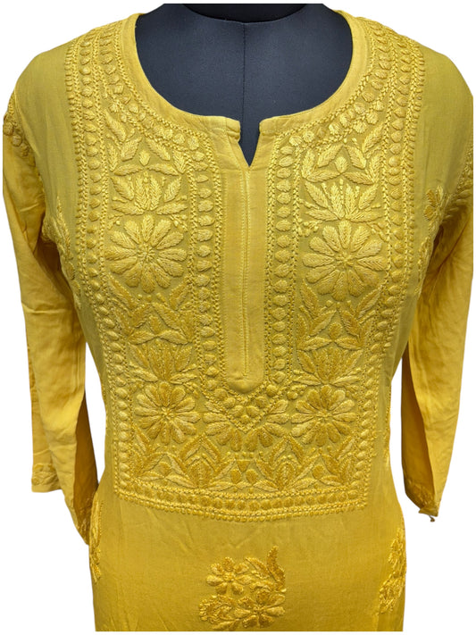 Elegant Chikankari Modal Kurti with Resham Thread 3D Embroidery
