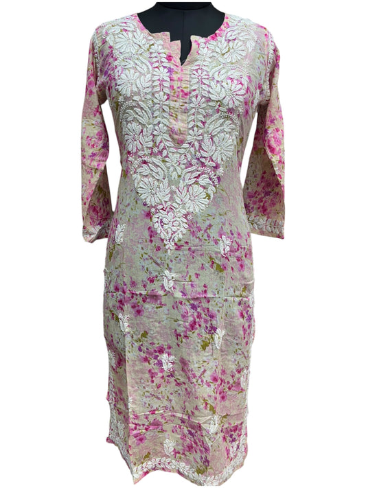 Graceful Printed Mulmul Chikankari Kurti with 3D Floral Embroidery