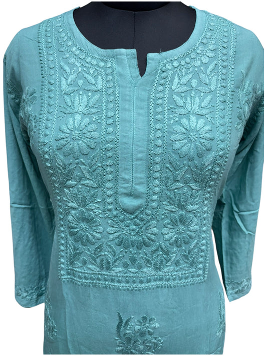 Elegant Chikankari Modal Kurti with Resham Thread 3D Embroidery
