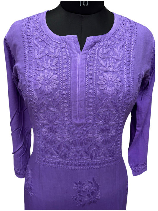 Elegant Chikankari Modal Kurti with Resham Thread 3D Embroidery